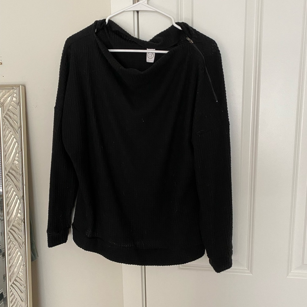 Black Boatneck Top with Zipper Detail